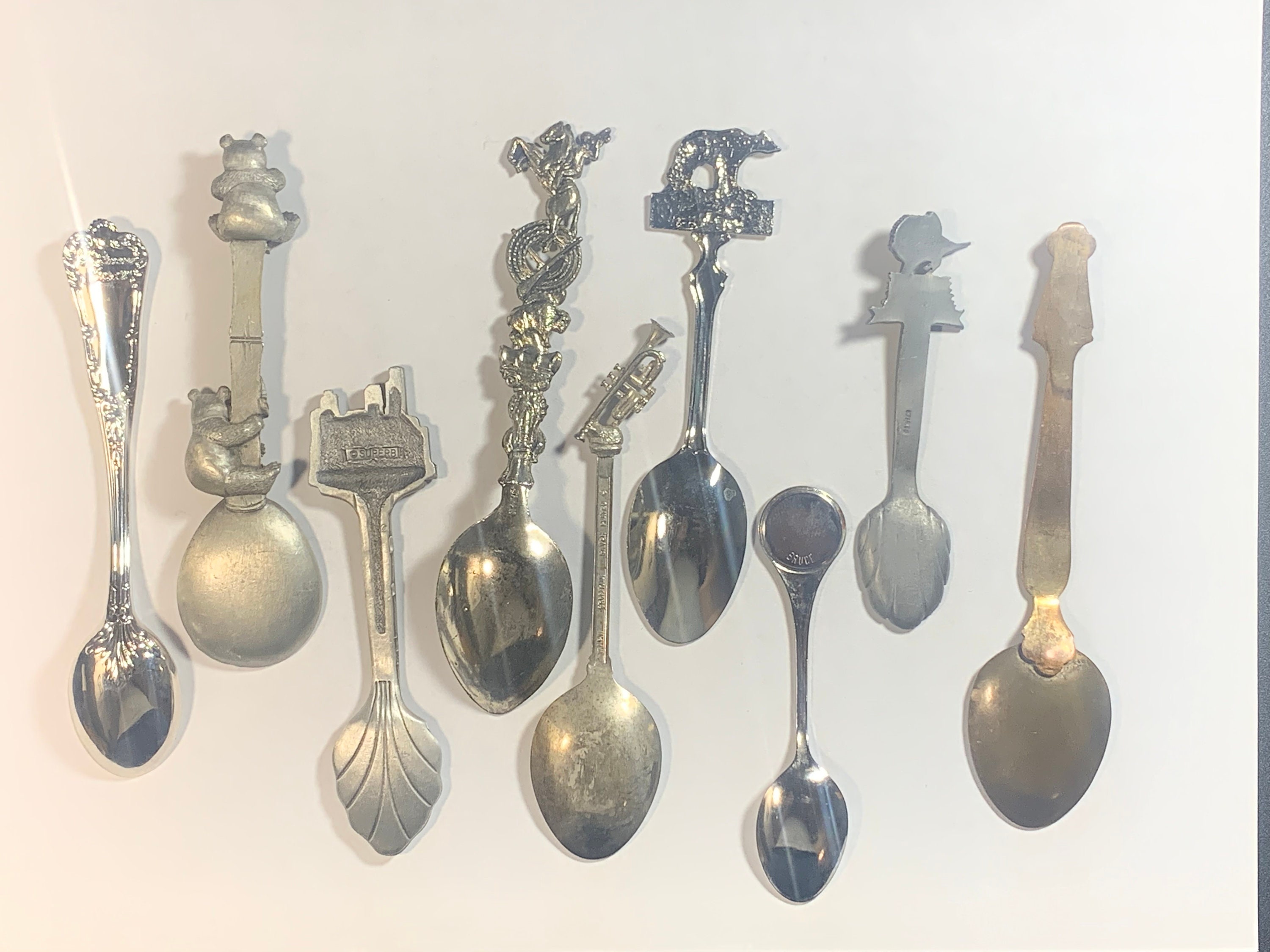 9 Collectors Spoons, Baltimore, Chicago, Blowing Rock, Egypt, Naval