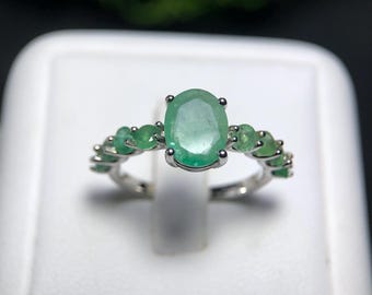 Bague émeraude faite main : argent sterling 925, pierre de naissance du mois de mai