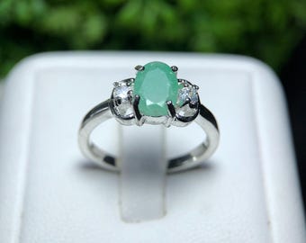 Bague émeraude faite main : argent sterling 925, pierre de naissance du mois de mai