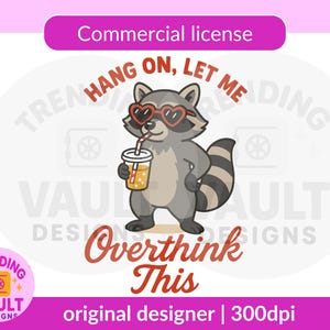 Trop de raton laveur PNG - Clipart animal rétro drôle avec bubble tea - téléchargement numérique pour sublimation, tasses, chemises