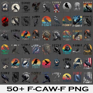 Crow Raven PNG Bundle, F-CAW-F Funny Halloween png, Dark Bird Sublimation Design, Gothic Floral Checkered, Spooky Grunge Digital Download
