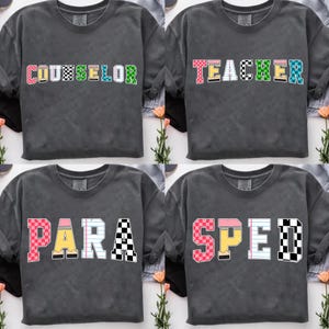 Retro School Occupation PNG Bundle, Back to School Teacher Sped Para Counselor, Preppy First Day of School Checkered Girly Png, Drawn