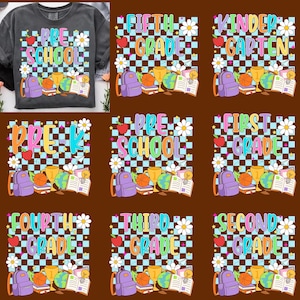 Zurück zu Schulbündel PNG, Kokett Lehrer Erster Schultag Shirt Design, Girly karierte Sublimation, Pre-k 1st / 2nd / 3rd Grade
