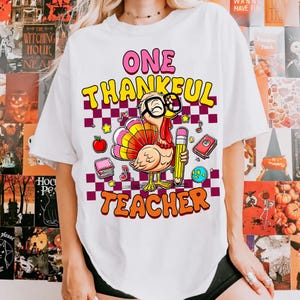 One Thankful Teacher Png, Teacher Thanksgiving Turkey Png, Preppy Fall Teacher Png, Cozy Autumn Teacher Png, Thanksgiving Gift Png
