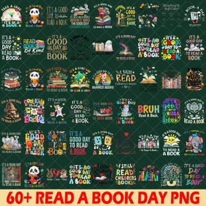 Paquete de sublimación PNG del Día de la Lectura, Amante de los Libros, Cita de Libro, Lectura, Libro Floral, Sublimación de Libros