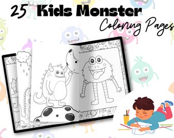 25 Ausmalbilder Monster für Kinder | Lustiges Malbuch für Jungen & Mädchen | Niedliche Dumme Monster PDF | Sofortiger Download der Arbeitsblätter