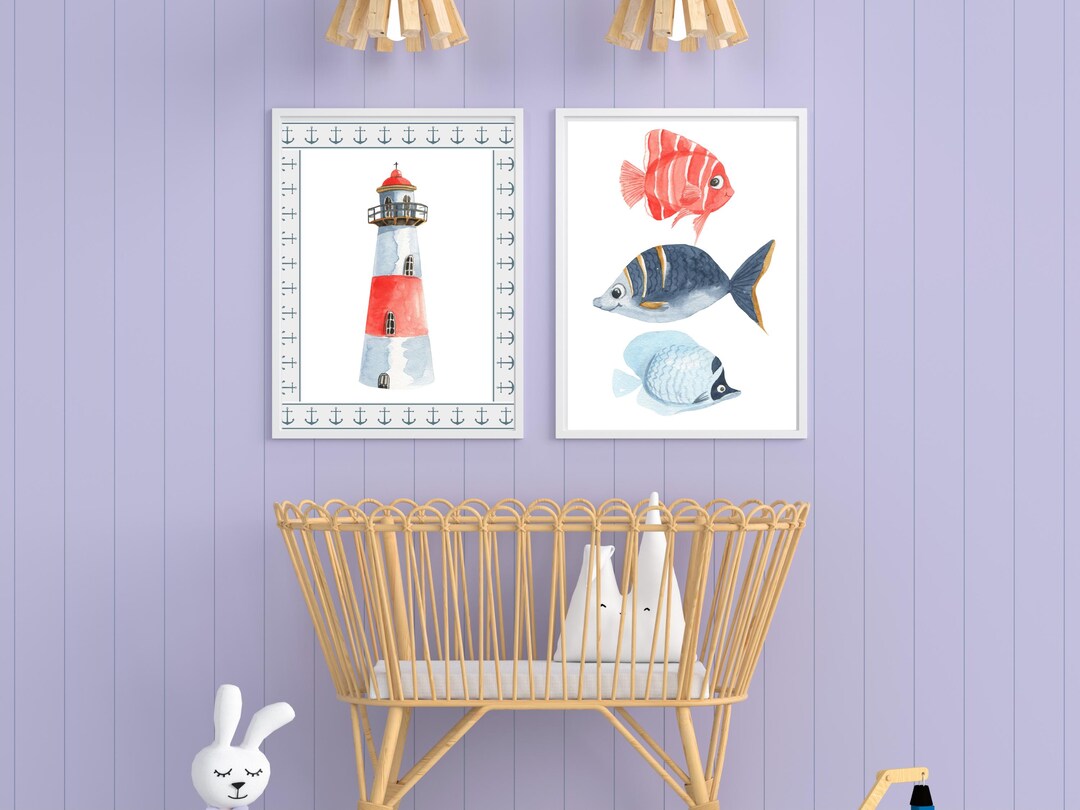 Nautical Nursery Wall Art Printable Set | Ocean Theme Baby Boy Room ...