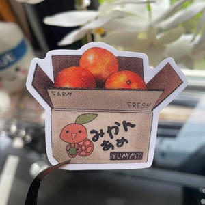 Sticker boîte orange pailletée givrée fruit japonais dessiné main