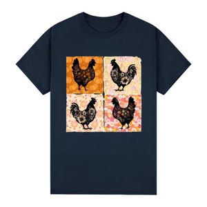 Floral Chicken T Shirt, Retro Rooster Hen Graphic Tee, Farmhouse Country Life Top