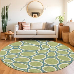 10x10 Ft Hand Tufted Modern Round Wool Rug, Green Blue Abstract Circle Carpet, Contemporary Living Room Accent, Geometric Pattern Floor Rug
