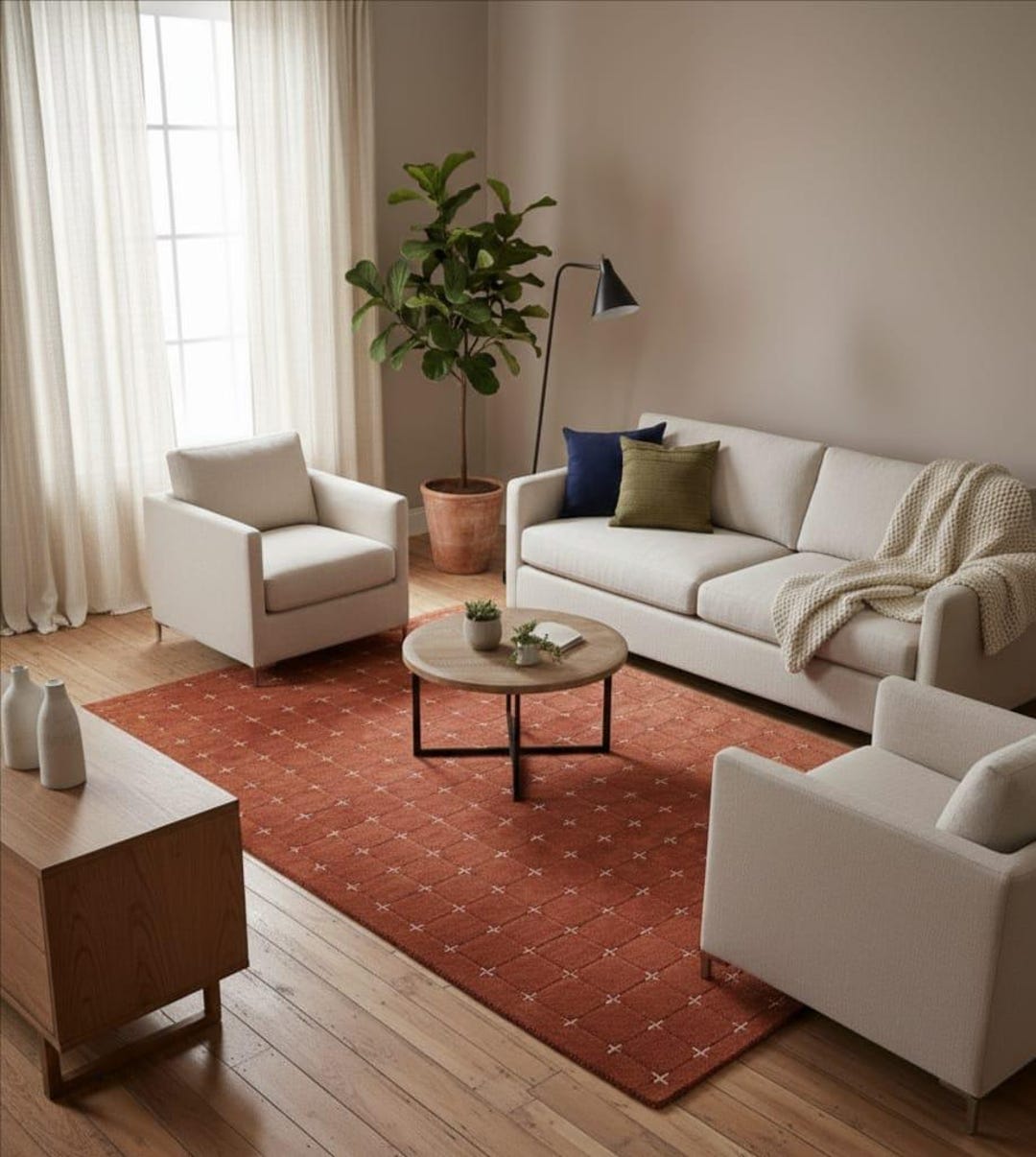 Hand Tufted Terracotta Rug, Modern Geometric Wool Area Carpet ...