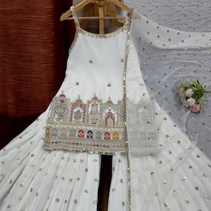 Embroidered Georgette Sharara Set: Sequin Party Wear
