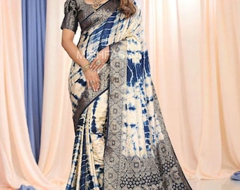 Soft Satin Silk Saree: Sibory Weave, Zari Border, Contrast Blouse