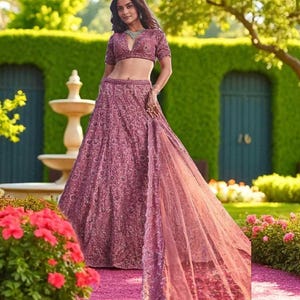 Designer Bridal Pink Chinon Silk Embroidered Lehenga Choli Set For Woman And Bride,Premium Silk Semi-Stitched Lehenga with Designer Blouse