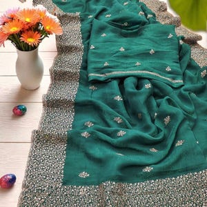 Soft Silk Party wear Saree,Saree for Womens,Usa Saree For Wedding,Designer Saree,Embroidery Work Saree, Indian Silk Sarees Online in USA