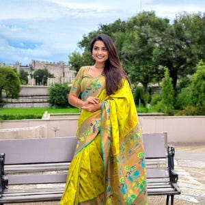 Meenakari Paithani Silk Saree: Peacock Pallu, Indian Wedding Saree