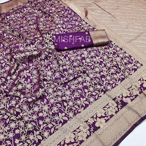 Khaditte Georgette Banarasi Zari Websari: Handgewebter Sari mit Bluse