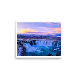 Iceland Waterfall Sunset Wall Print
