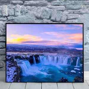 Iceland Waterfall Sunset Wall Print