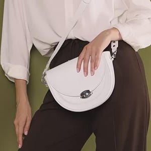 White Leather Saddle Bag – Crossbody Handbag – Minimalist KRAST Leather Purse