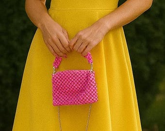 Pink Beaded Crossbody Bag: Handmade Mini Shoulder Purse