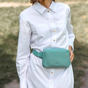 Turquoise Leather Belt Bag: Krast Leather Fanny Pack with Adjustable Strap