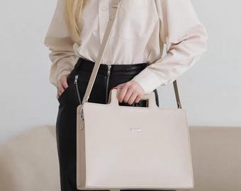 Handgemaakte leren laptoptas voor documenten – echt leren werkaktetas