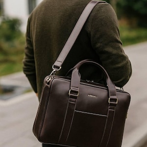 Black Leather Laptop Bag – Briefcase for Men – Krast Leather Messenger for Documents – Messenger Bag for Men & Women – Slim laptop briefcase