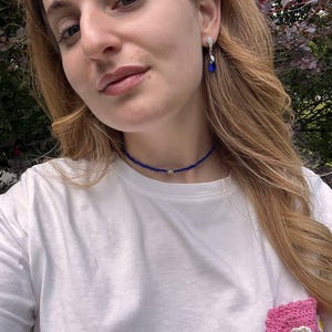 Handmade Sapphire Jewelry Set – Blue Gemstone Choker and Drop Earrings, Elegant Gift for Her, Natural Stone Jewelry
