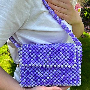 Purple Beaded Bag – Handmade Shoulder Purse – Pearl Bead Crossbody Bag – Trendy Evening Bag – Unique Gift for Her