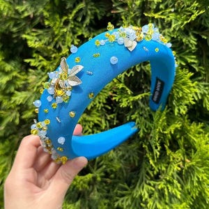 Jeweled Headband Pearl Headband Fashion Beaded Headband flowers Headband Blue Hair Band Crystal Hair Hoops Padded Headband