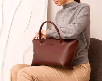Genuine Leather Tote Bag: Women's Crossbody Work Handbag