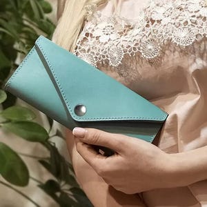 Leather Wallet – Handmade Envelope Clutch, Natural Krast leather, Women Leather Wallet, Personalized Leather Clutch