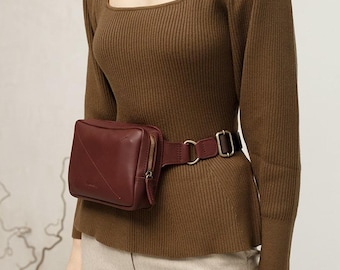 Burgundy Leather Belt Bag - Functional Minimalist Design for Everyone