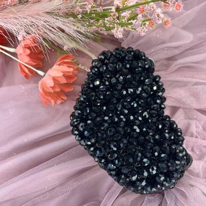 Handmade Black Beaded Heart Bag – Unique Heart Shaped Purse with Chain Strap, Elegant Evening Handbag