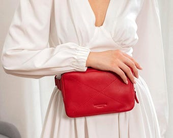 Riñonera de piel roja – Riñonera de piel Krast, con correa ajustable