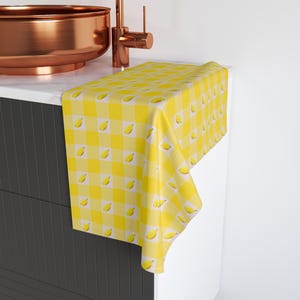 Essuie-mains vichy agrumes, torchon de cuisine citron, déco salle de bain jaune, torchon de ferme, cadeau d&#39;hôtesse