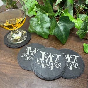 Set of 4 Engraved Slate Coasters – Personalized Stone Drink Coasters –Home Décor – Custom Gift for Housewarming, Wedding, Anniversary