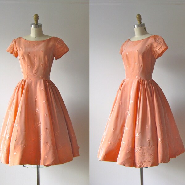 vintage 1950s party dress / 50s dress / Coral Bellini