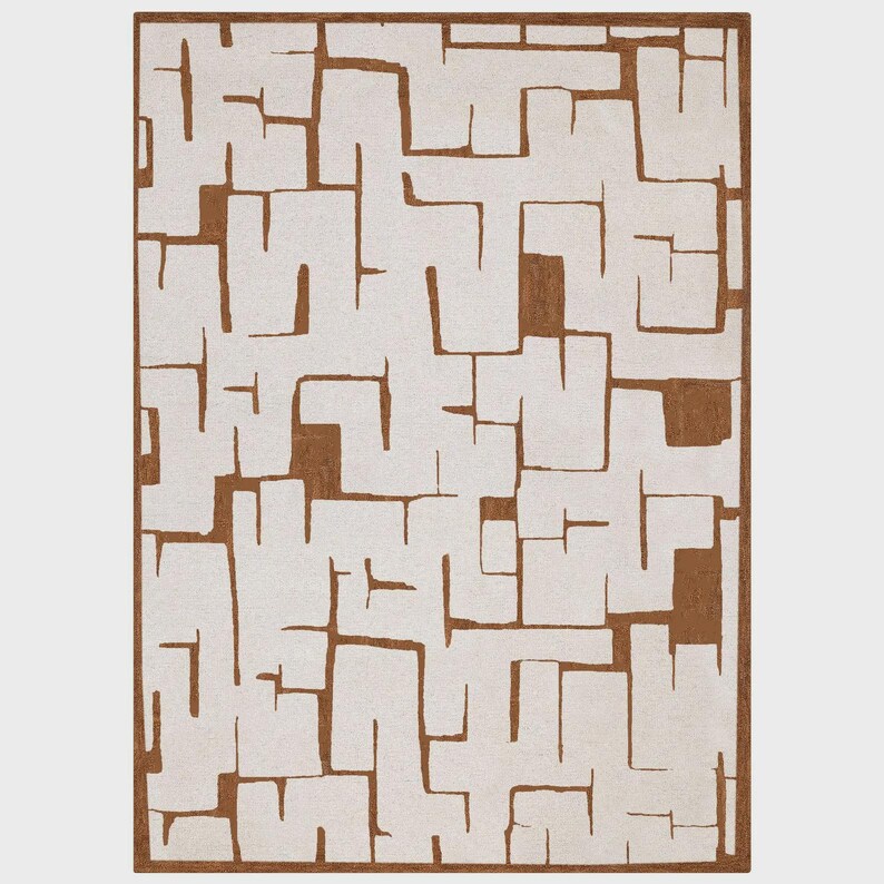 Handmade Wool Tufted Loop Area Rug : Rust/cream Geometric Labyrinth ...