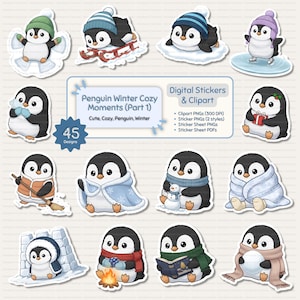 Cute Kawaii Penguins Clipart for Penguin Lovers Character Stickers Winter Elements Penguin Collection Penguin Gifts Digital Sticker Sheet