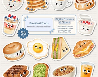Watercolor Cozy Sticker Book Notability Goodnotes Noteshelf Stickers Breakfast Food Clipart Digital Sticker Transparent PNG Clipart Pack