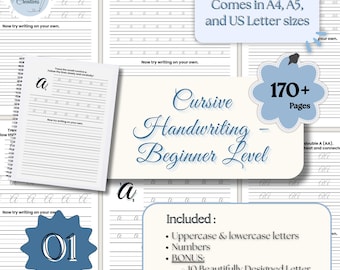 Adults Cursive Alphabet Handwriting Practice Cursive Letters Tracing Pages Cursive Writing Workbook Printable PDF for Practice and Learning