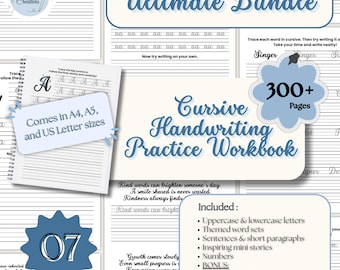 Hojas de práctica de escritura cursiva para adultos, cuaderno de práctica de escritura del alfabeto, hojas de trabajo de escritura, hoja de trabajo de escritura a mano imprimible