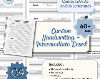 Kindergarten Cursive Handwriting Practice Sheets Alphabet Writing Practice Penmanship Worksheets Printable PDF Workbook To Learn Writing