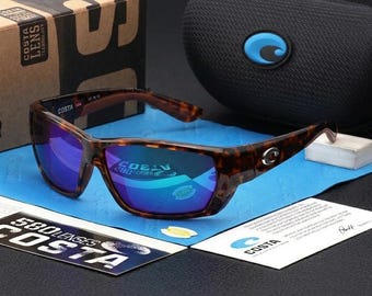 Costa Del Mar Tuna Alley matte Leopard ice blue Polarized Sunglasses 580P With Box