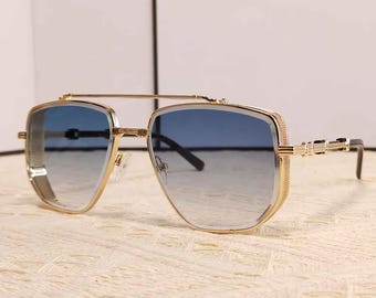 Lunettes de soleil vintage Steampunk Lunettes de soleil carrées en métal pour hommes et femmes protégées contre les UV