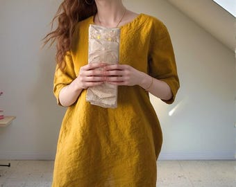 Handmade Linen Midi Dress with Pockets: Minimalist Summer Style