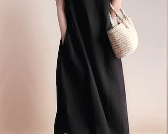 Handmade Linen Midi Dress: Loose Fit with Bow Detail