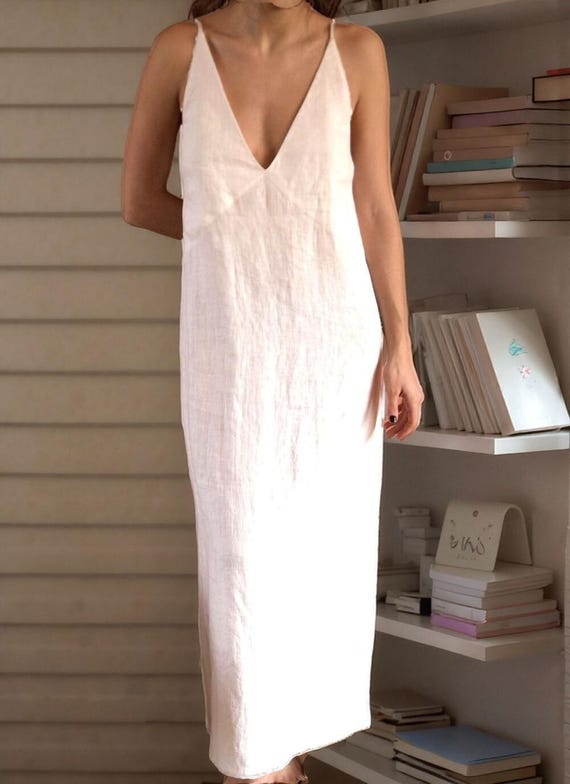 Handmade Linen Maxi Slip Dress, Sleeveless V Neck Summer Dress - Etsy